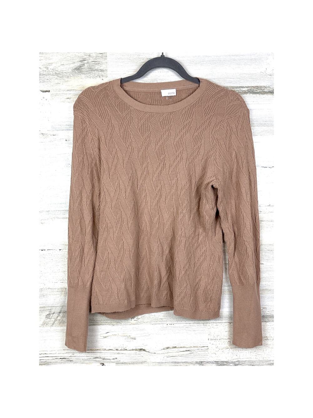 ECRU Womens L Tan Viscose Cashmere Knit Lightweight Long Sleeve Casual Sweater